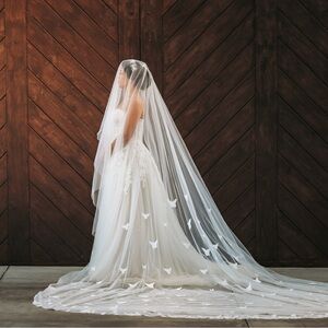 David's Bridal White Wedding Dress with Veil